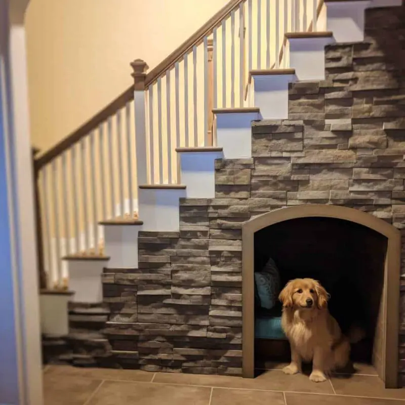 A dog den under the stairs. great way to Create a Healing Home for Anxious or Aging Dogs